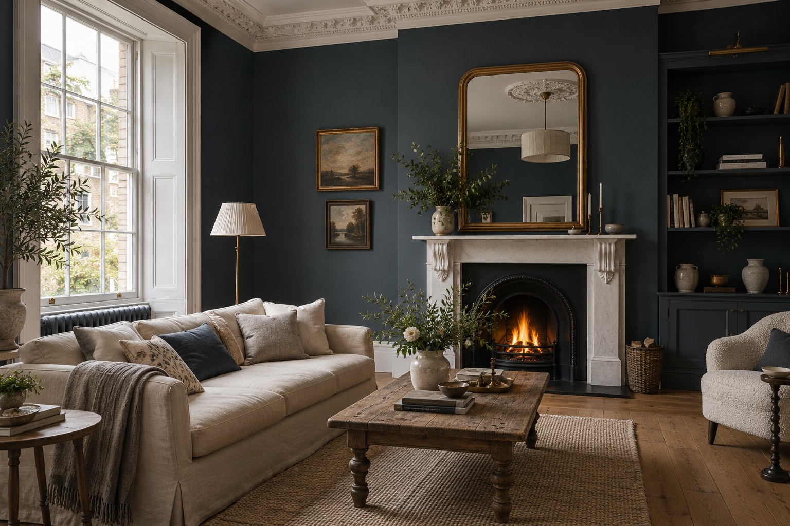 Illustrative elegant room with dark painted walls